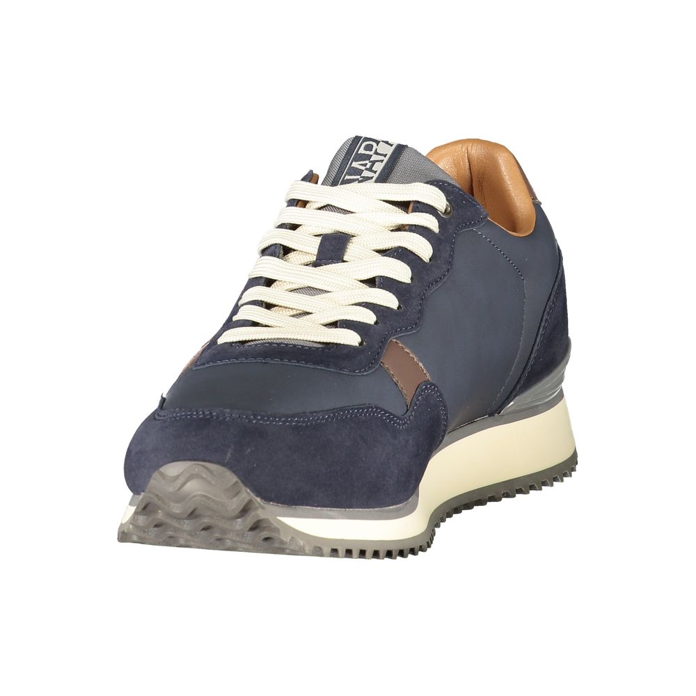 Napapijri Logo-Banded Mixed-Material Sneaker — Blue, view 3