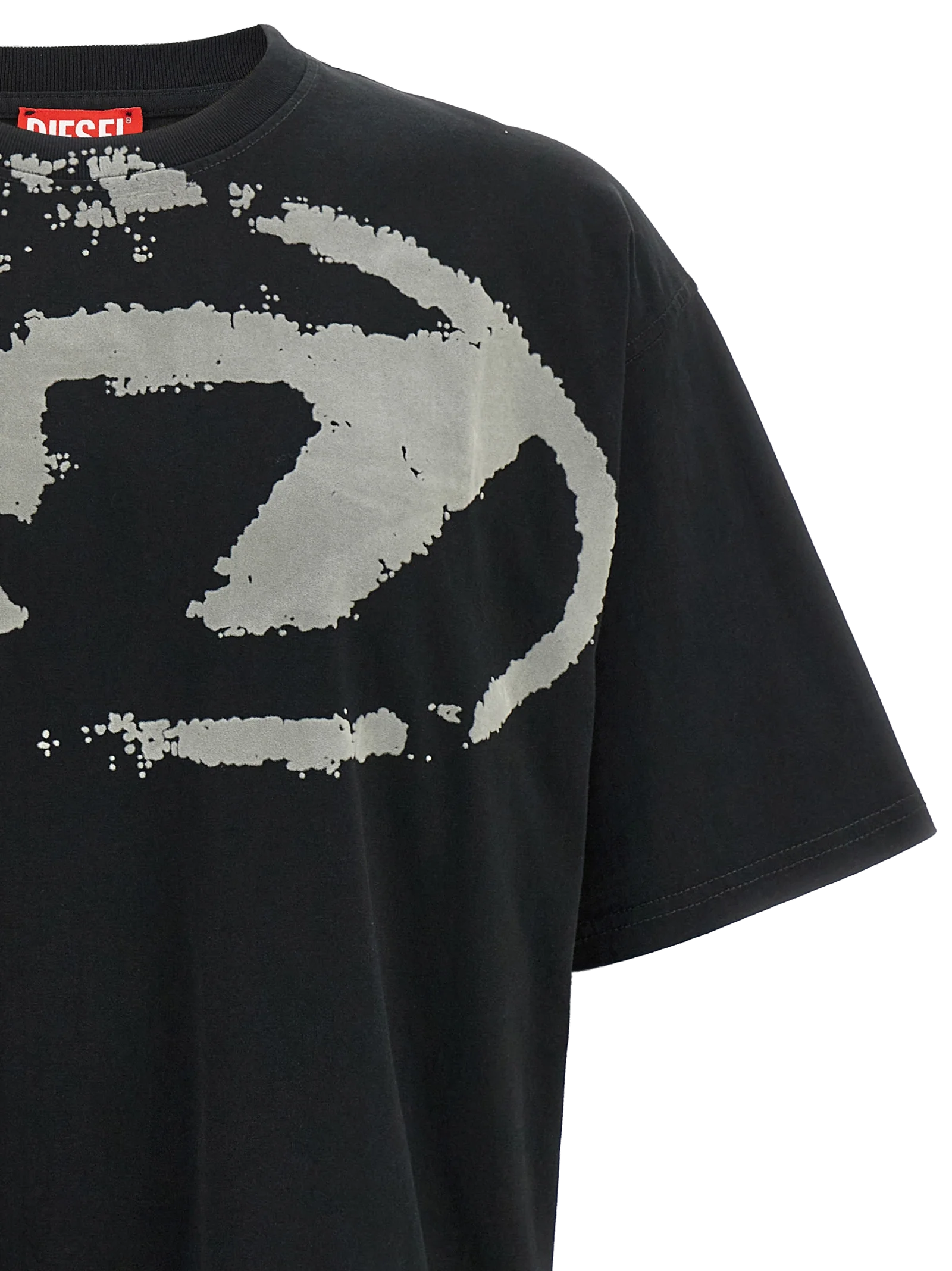 Diesel Flocked Logo Cotton T-Shirt — Black, view 3
