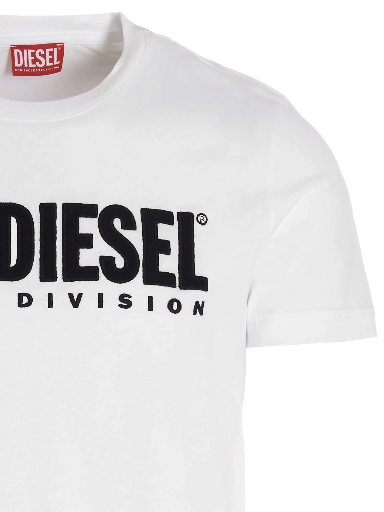 Diesel Logo-Embroidered Cotton T-Shirt — White, view 3