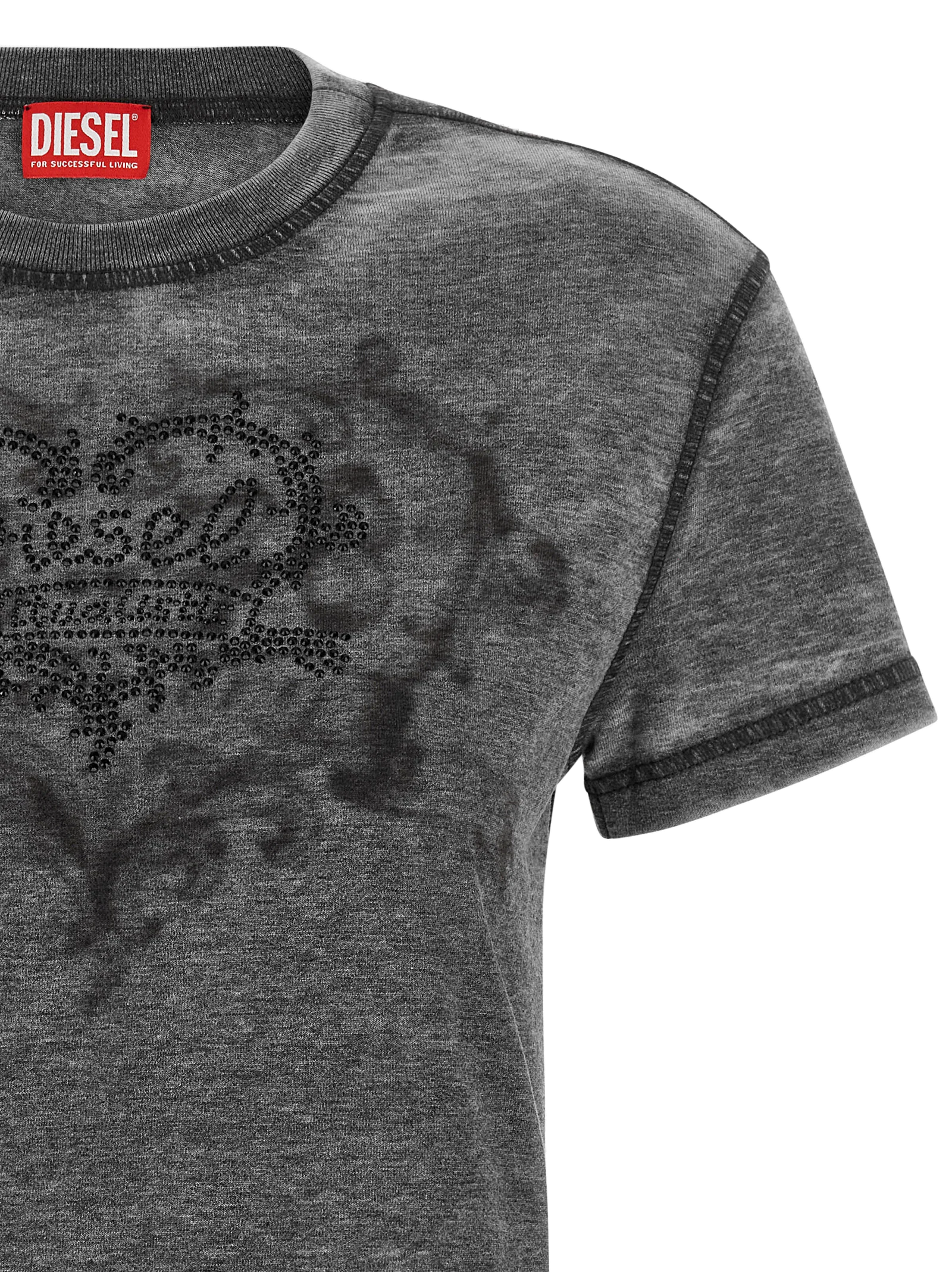 Diesel Rhinestone Logo T-Shirt — Gray, view 3