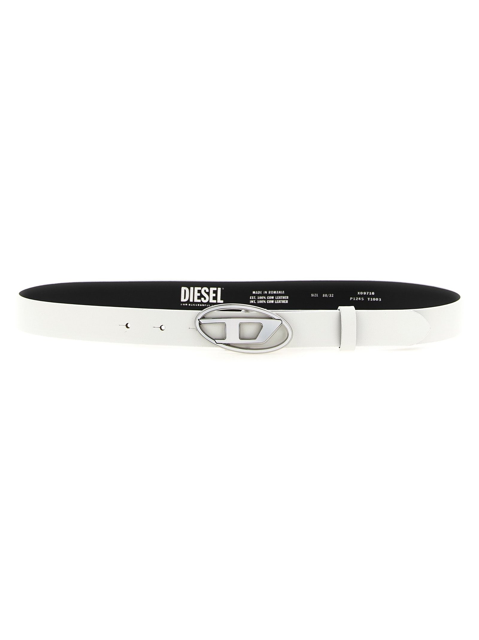 Diesel Leather with Metal Oval Buckle Belt — White by Diesel