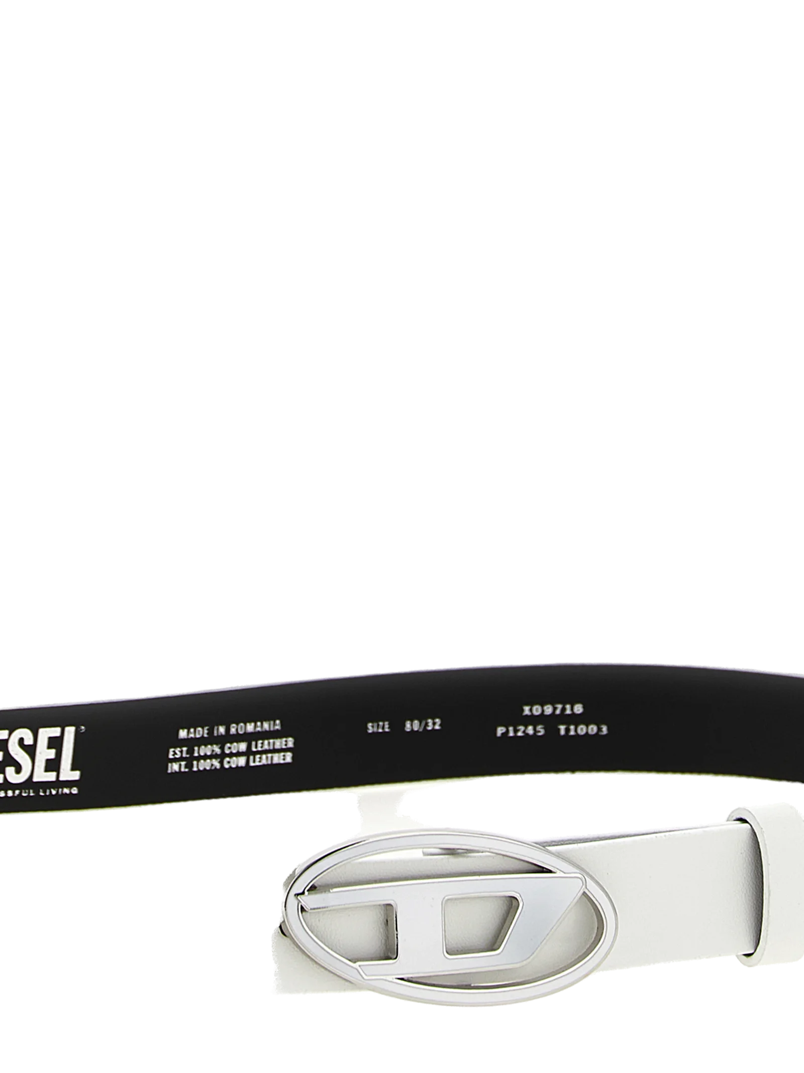 Diesel Leather with Metal Oval Buckle Belt — White, view 3