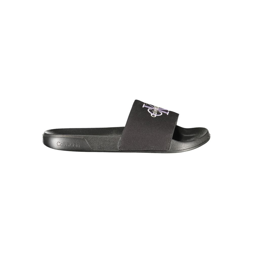 Calvin Klein Logo-Embroidered Polyurethane Slipper — Black by Calvin Klein