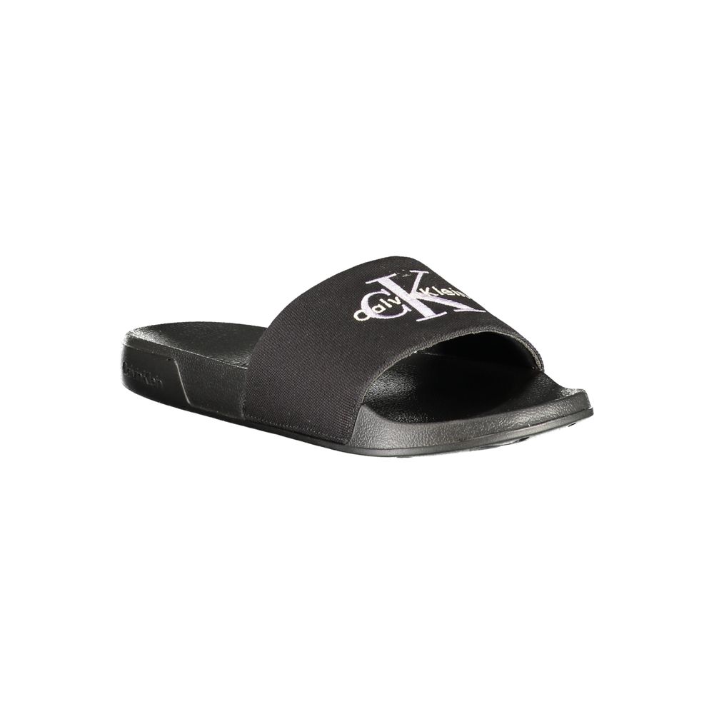 Calvin Klein Logo-Embroidered Polyurethane Slipper — Black, view 2