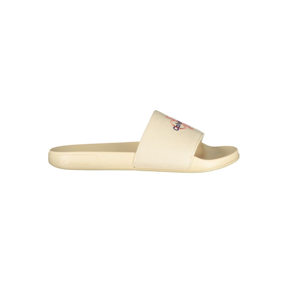 Calvin Klein Embroidered Polyester Slipper — Beige by Calvin Klein