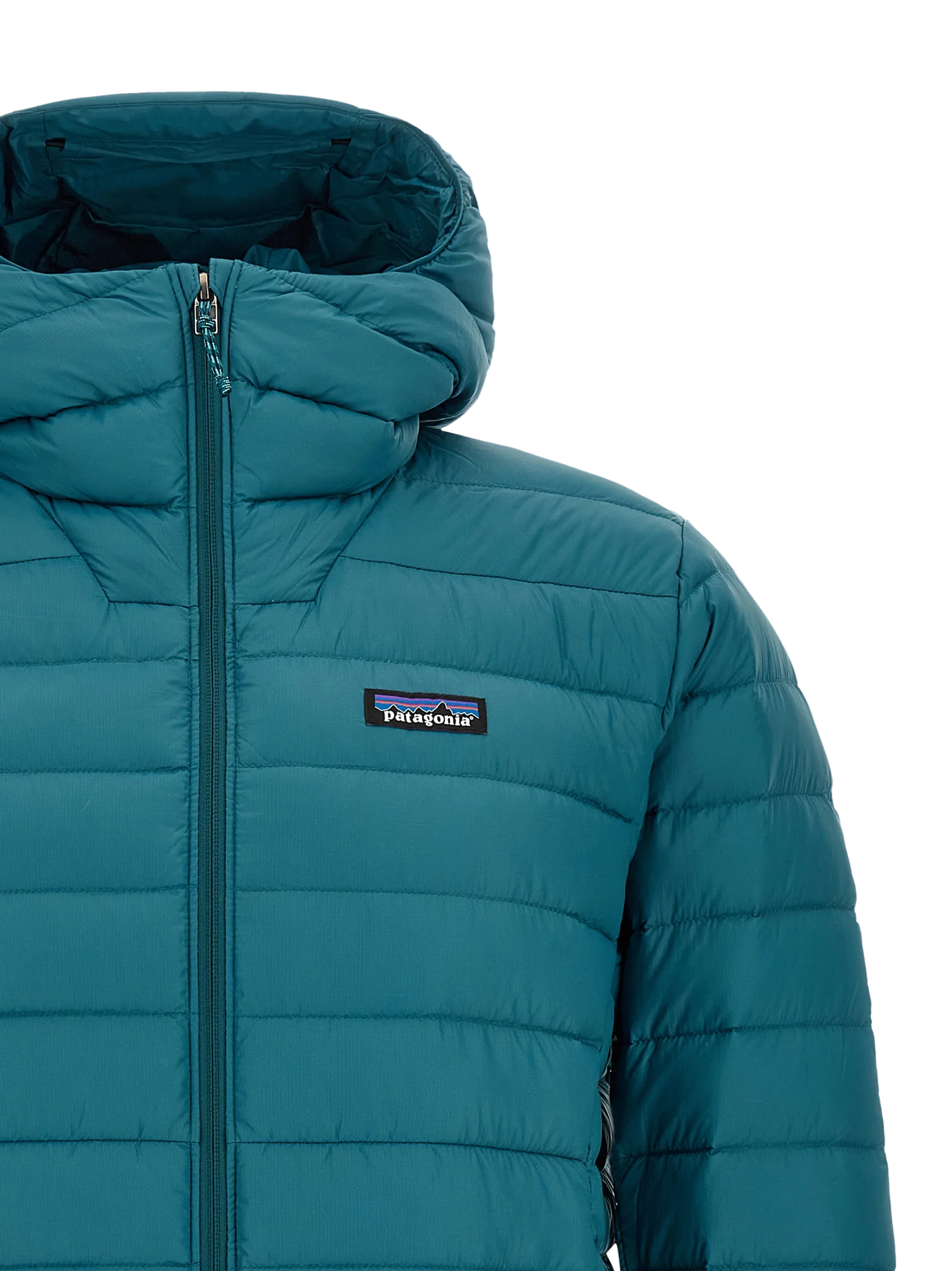 Patagonia Recycled Nylon Hooded Down Jacket — Blue, view 3