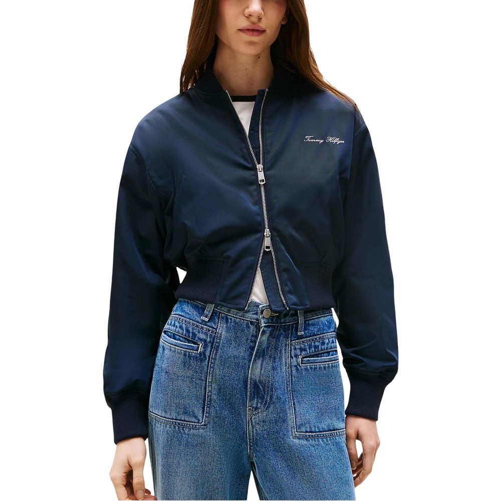 Tommy Hilfiger Recycled Polyester Cropped Bomber Jacket — Navy by Tommy Hilfiger