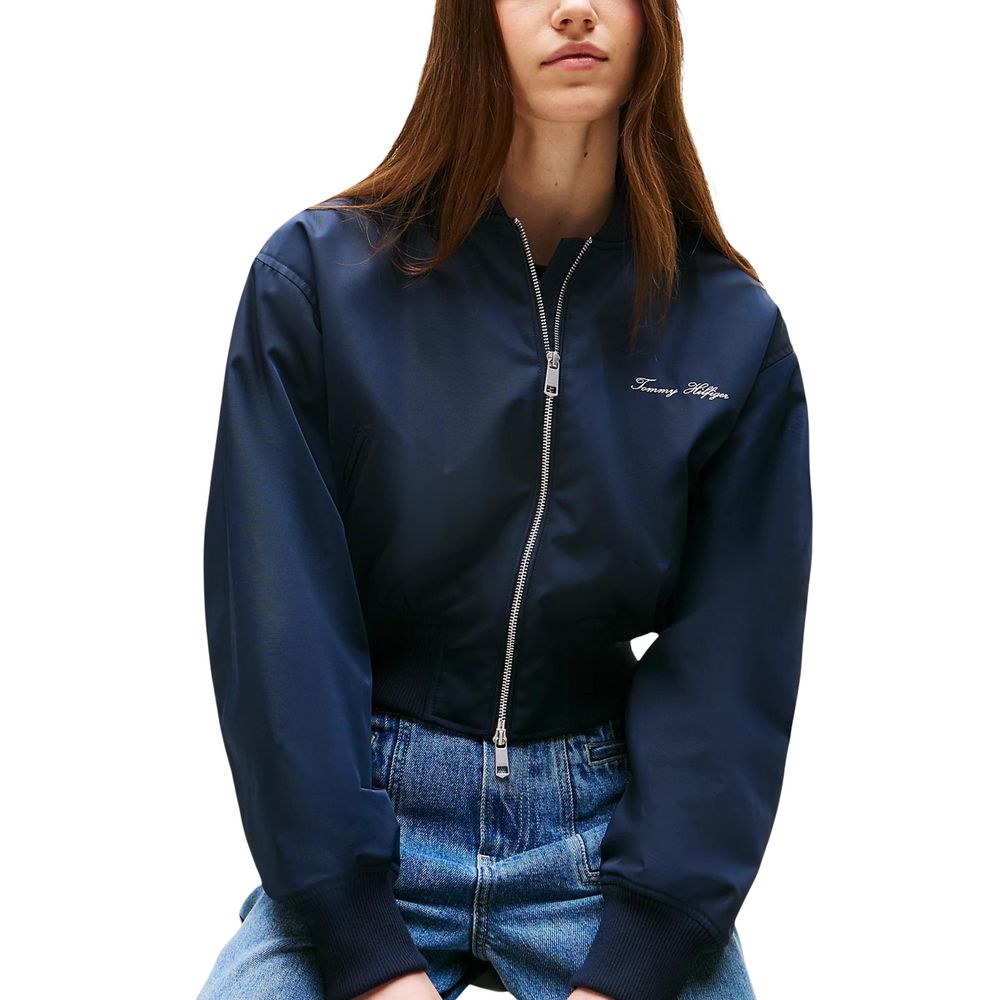 Tommy Hilfiger Recycled Polyester Cropped Bomber Jacket — Navy, view 3