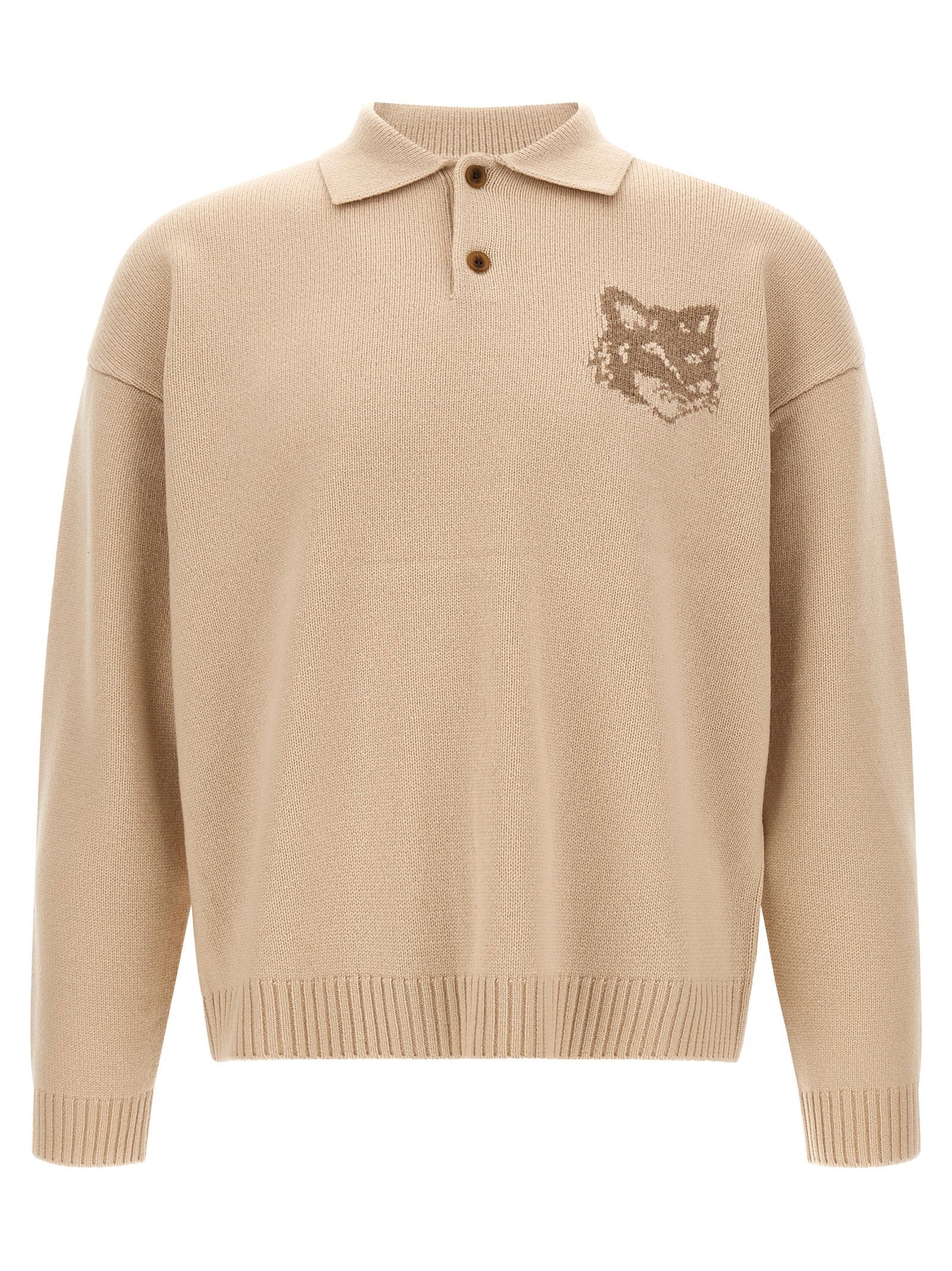 Maison Kitsuné Fox Head Intarsia Sweater — Beige by Maison Kitsune