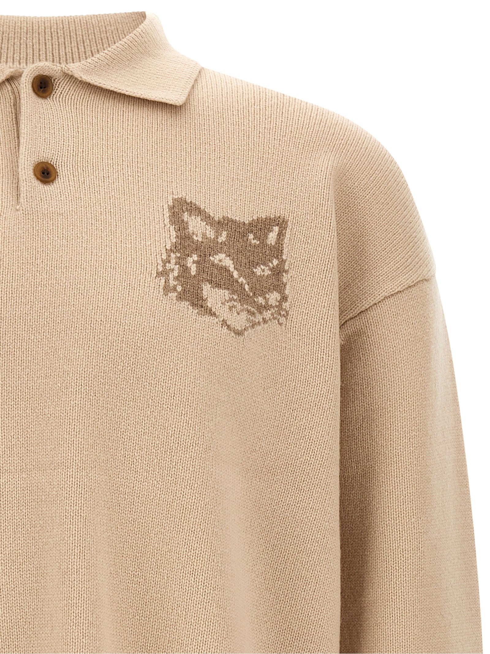 Maison Kitsuné Fox Head Intarsia Sweater — Beige, view 3