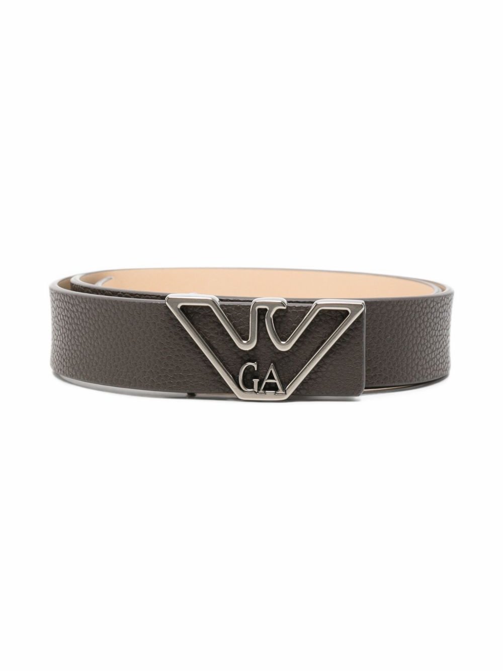 Emporio Armani Logo Pebbled Leather Belt — Grey by Emporio Armani