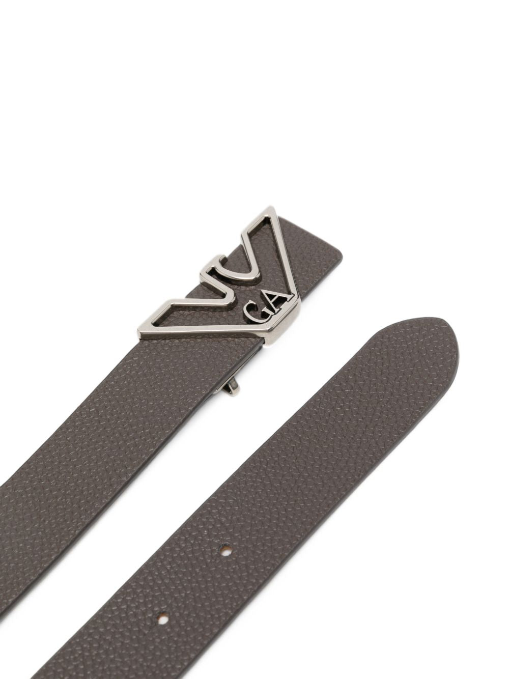 Emporio Armani Logo Pebbled Leather Belt — Grey, view 2