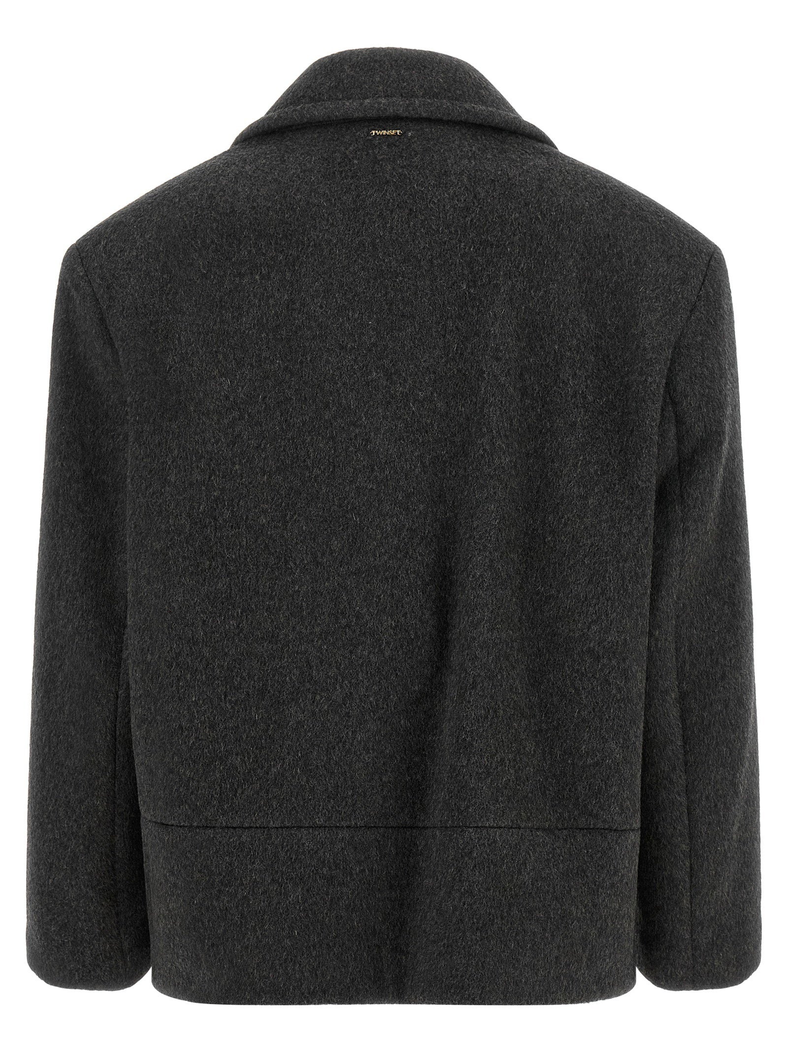 Twin Set Double-Breasted Wool Blend Coat — Charcoal, view 2