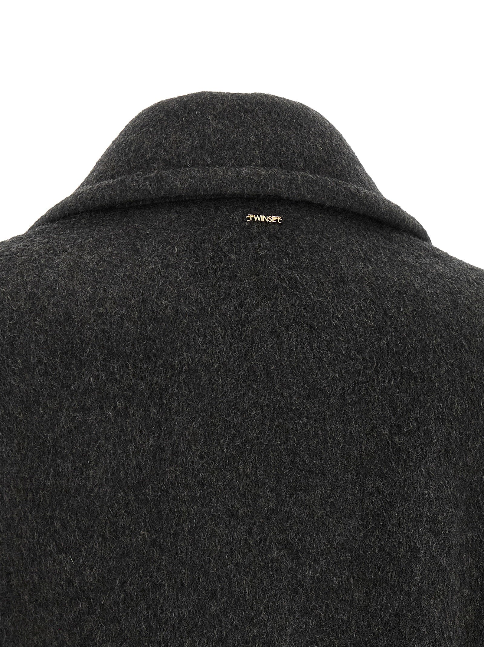 Twin Set Double-Breasted Wool Blend Coat — Charcoal, view 4