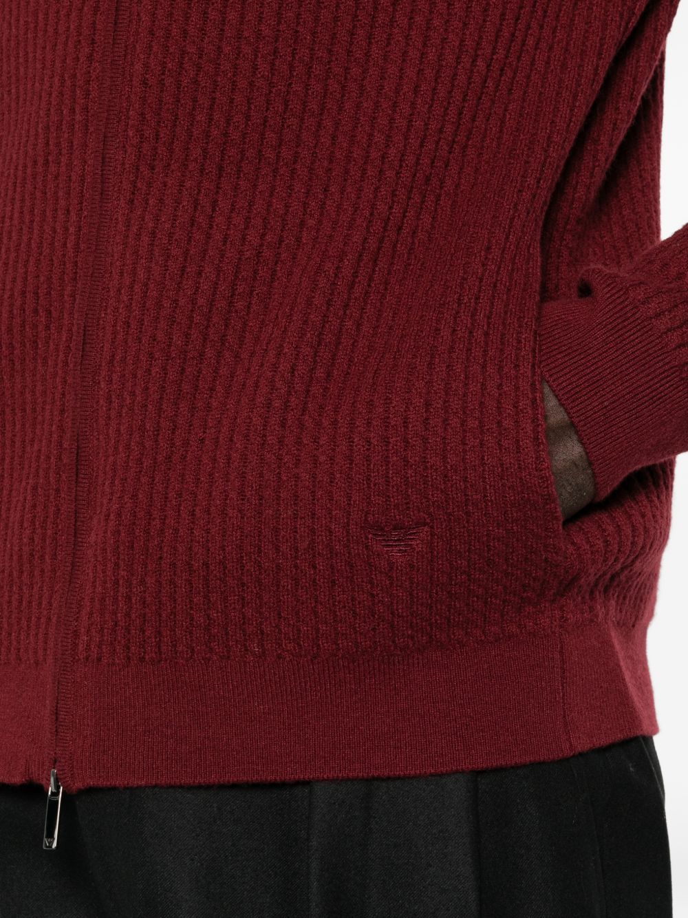 Emporio Armani Ribbed Wool Cardigan — Burgundy, view 2