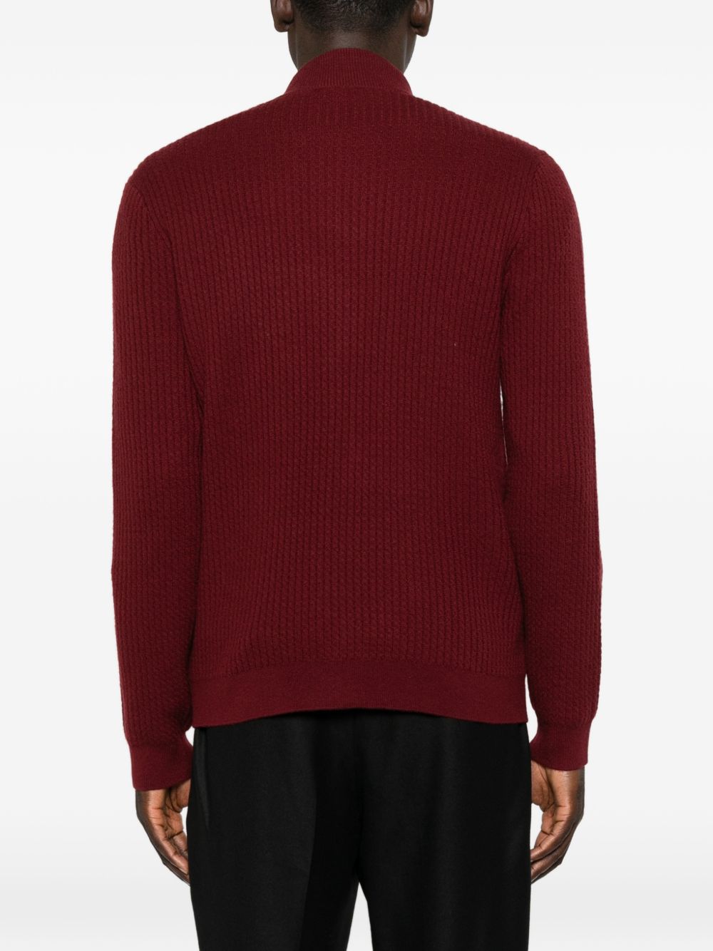 Emporio Armani Ribbed Wool Cardigan — Burgundy, view 4