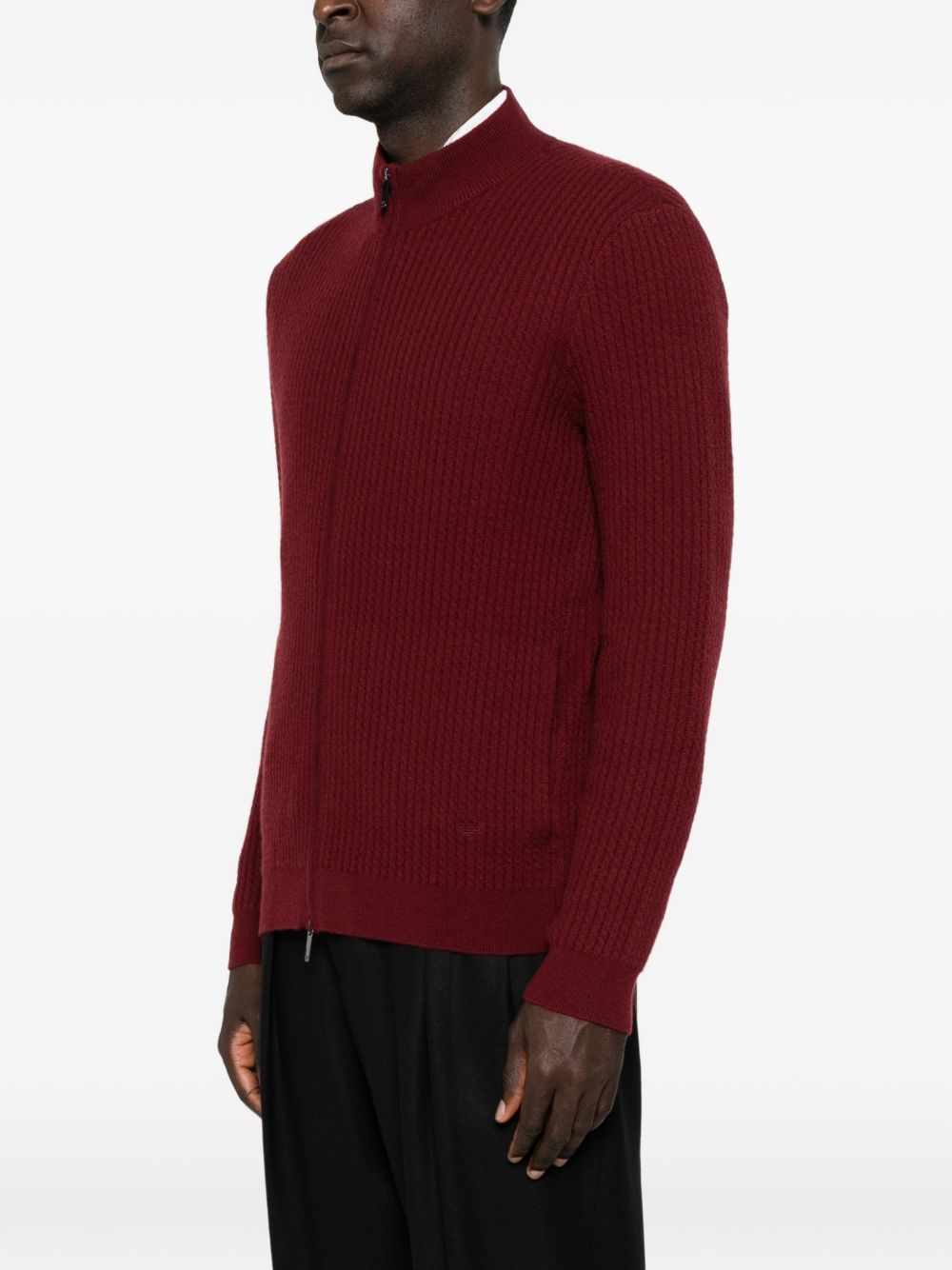 Emporio Armani Ribbed Wool Cardigan — Burgundy, view 5