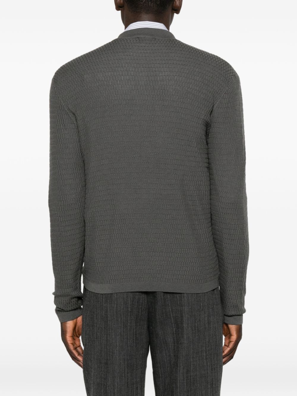 Emporio Armani Waffle-Knit Wool Cardigan — Grey, view 3