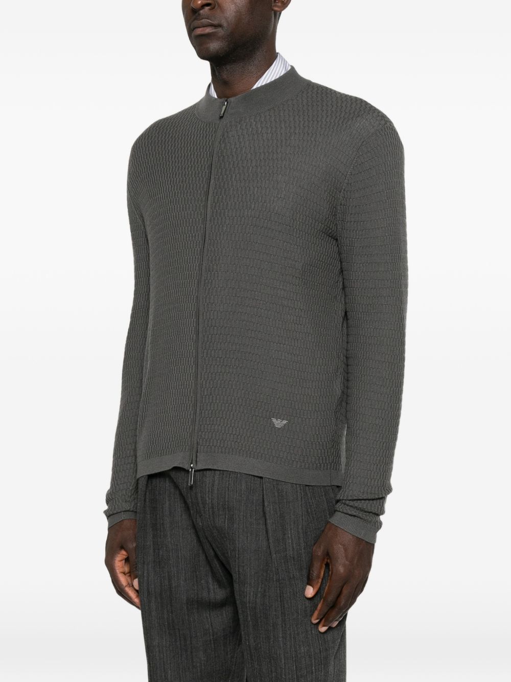 Emporio Armani Waffle-Knit Wool Cardigan — Grey, view 4