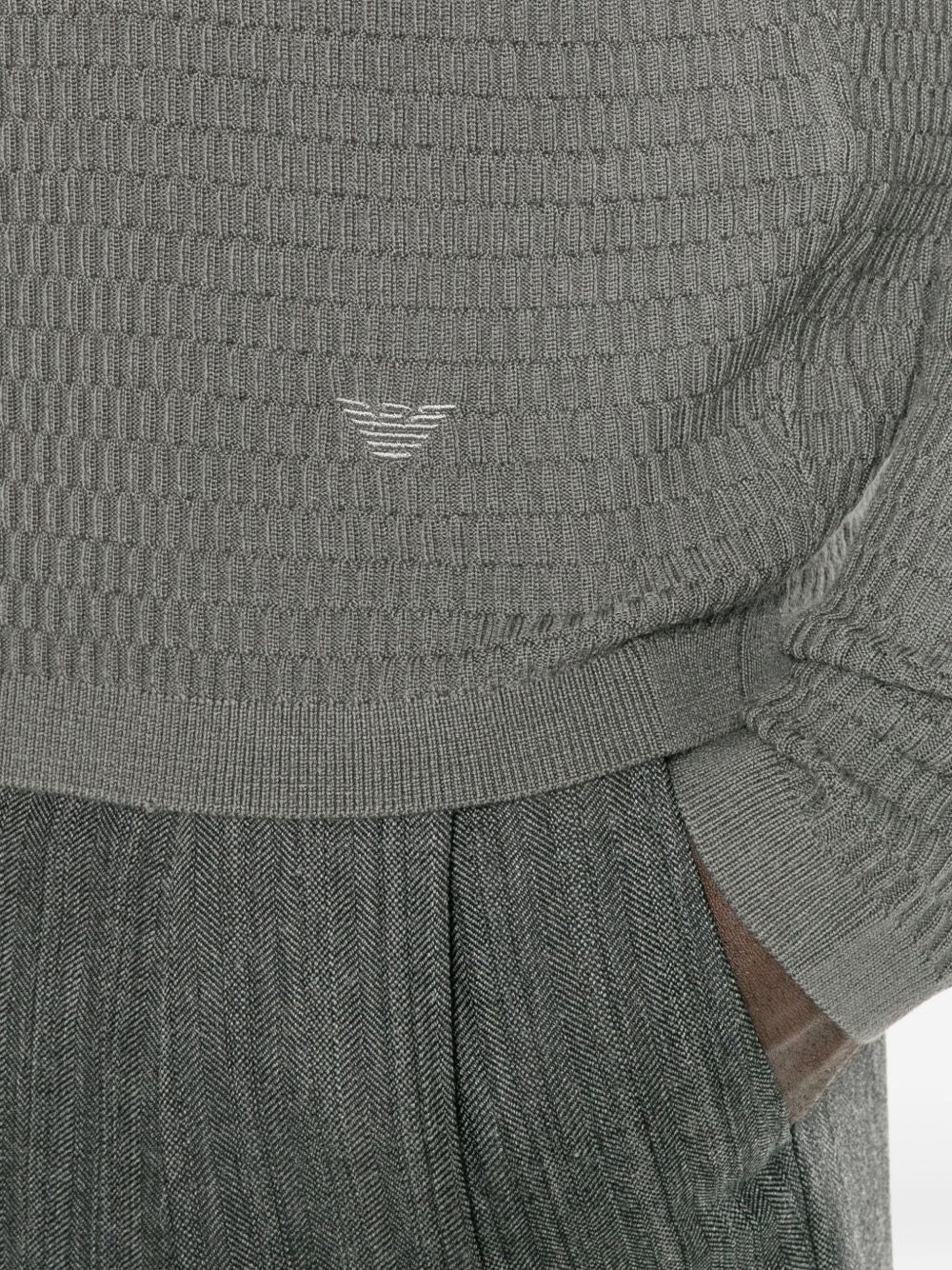 Emporio Armani Waffle-Knit Wool Cardigan — Grey, view 5