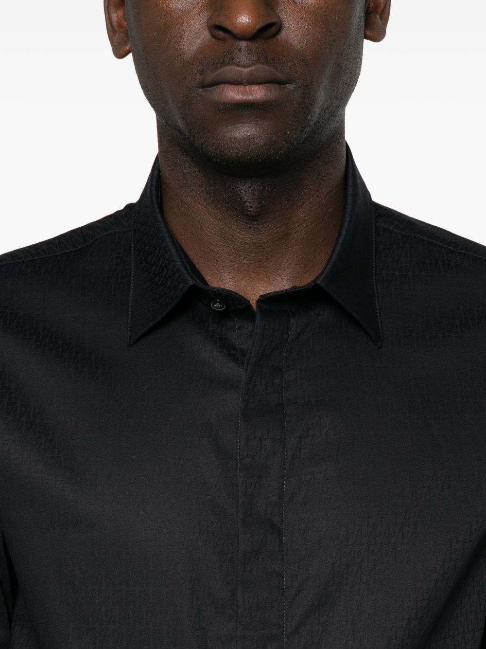 Emporio Armani Monogram Jacquard Cotton Shirt — Navy, view 2