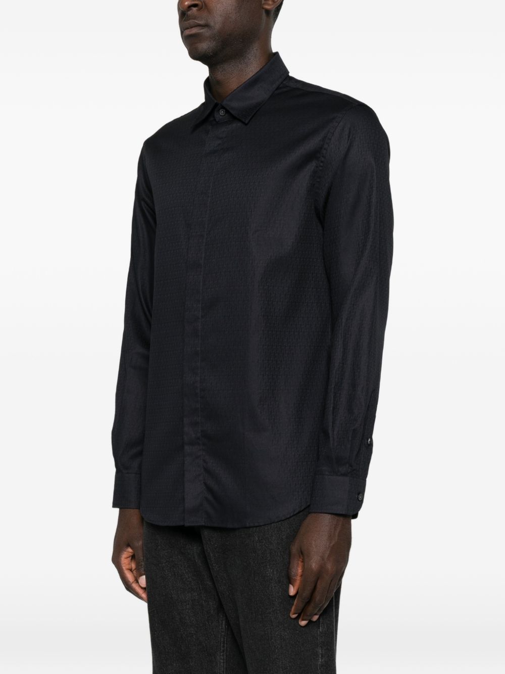 Emporio Armani Monogram Jacquard Cotton Shirt — Navy, view 3