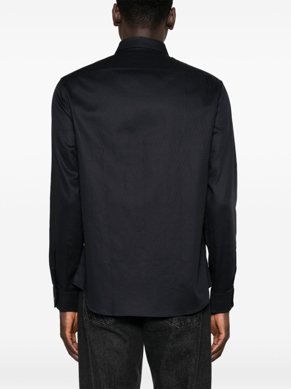 Emporio Armani Monogram Jacquard Cotton Shirt — Navy, view 5