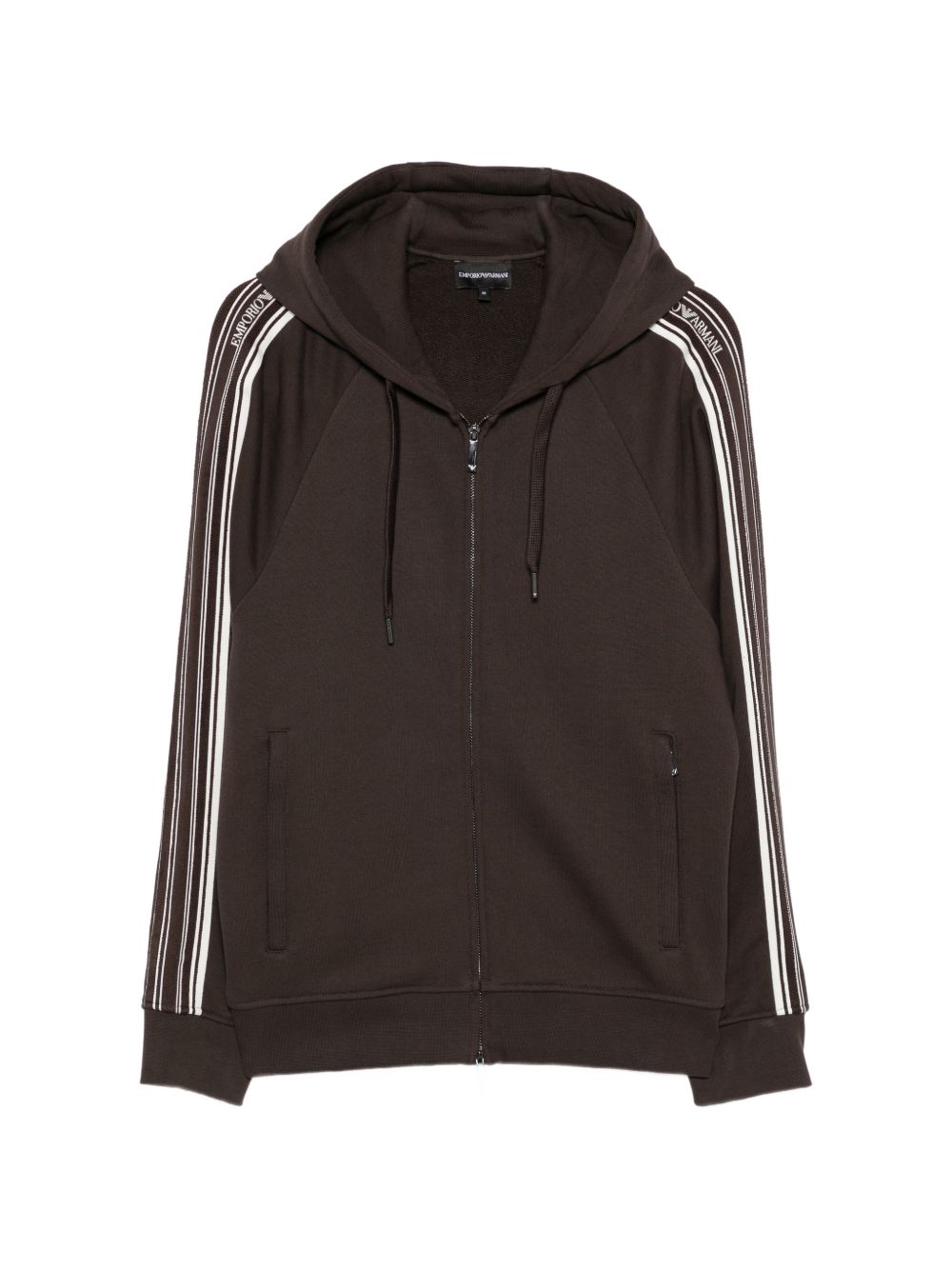 Emporio Armani Logo-Stripe Cotton Hoodie — Brown by Emporio Armani