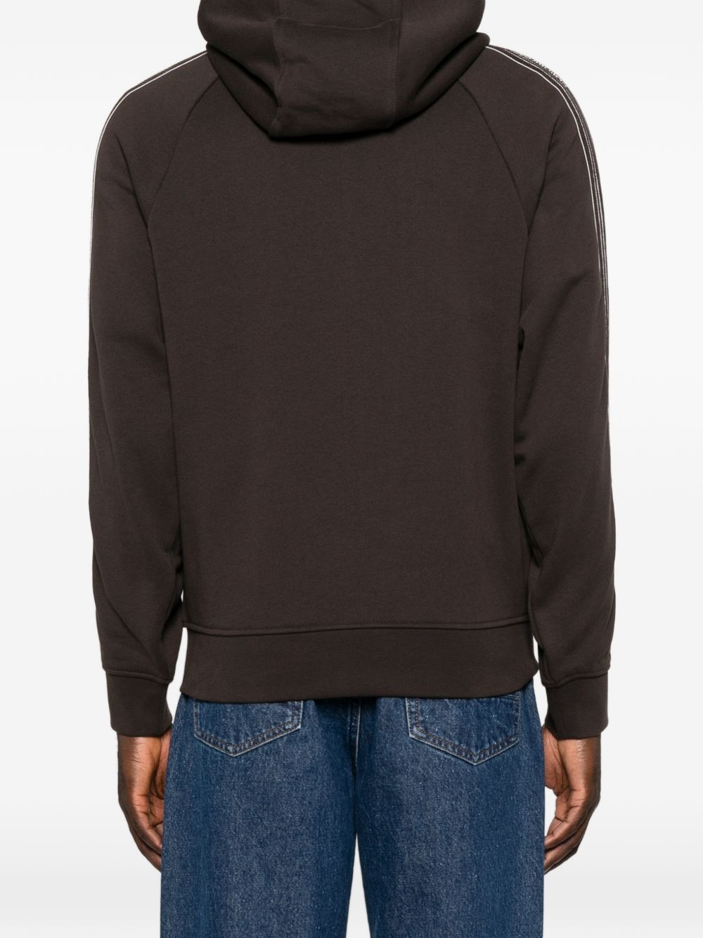 Emporio Armani Logo-Stripe Cotton Hoodie — Brown, view 4