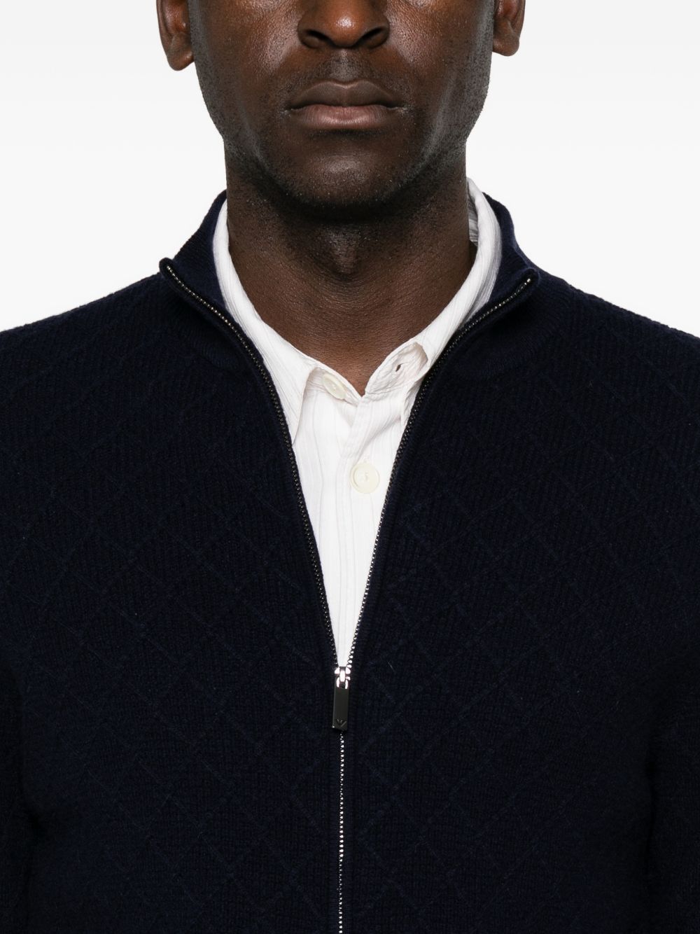 Emporio Armani Wool Zip Cardigan — Navy, view 3