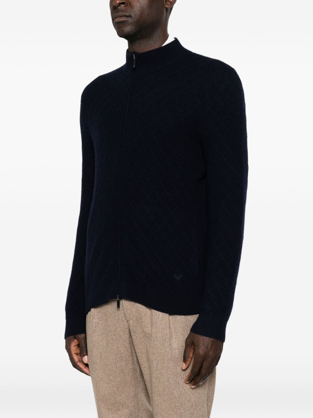 Emporio Armani Wool Zip Cardigan — Navy, view 4