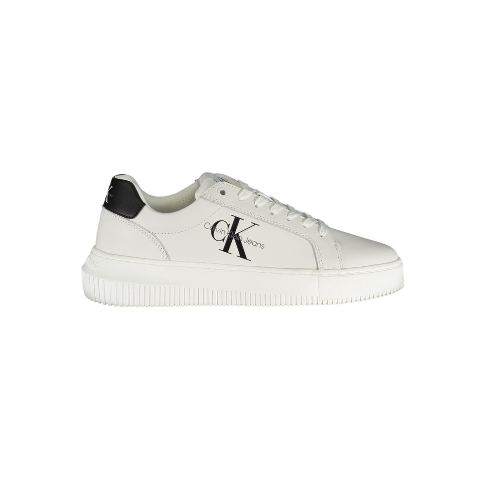 Calvin Klein Logo-Print Leather Sneaker — White by Calvin Klein