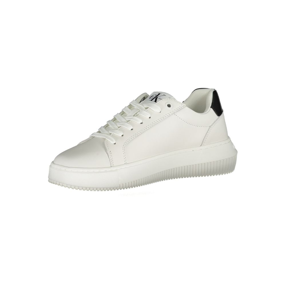 Calvin Klein Logo-Print Leather Sneaker — White, view 3