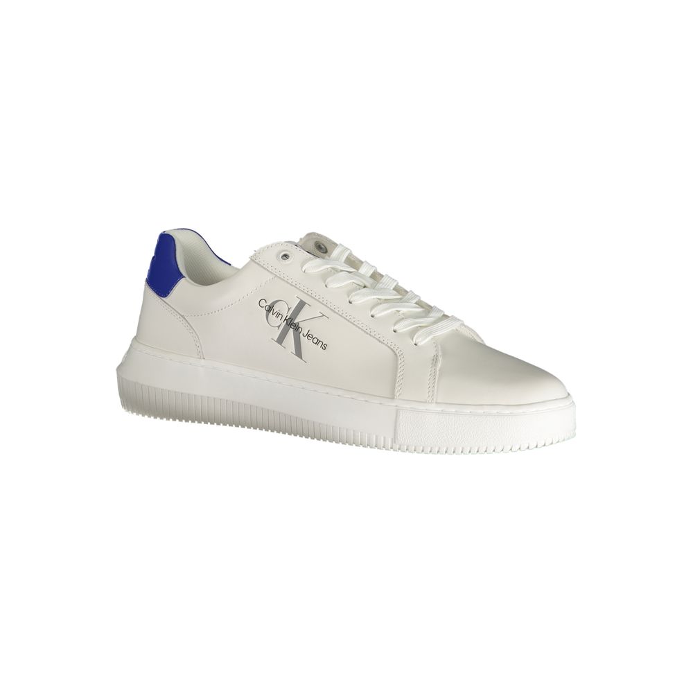 Calvin Klein Leather with Contrast Heel Sneaker — White, view 2