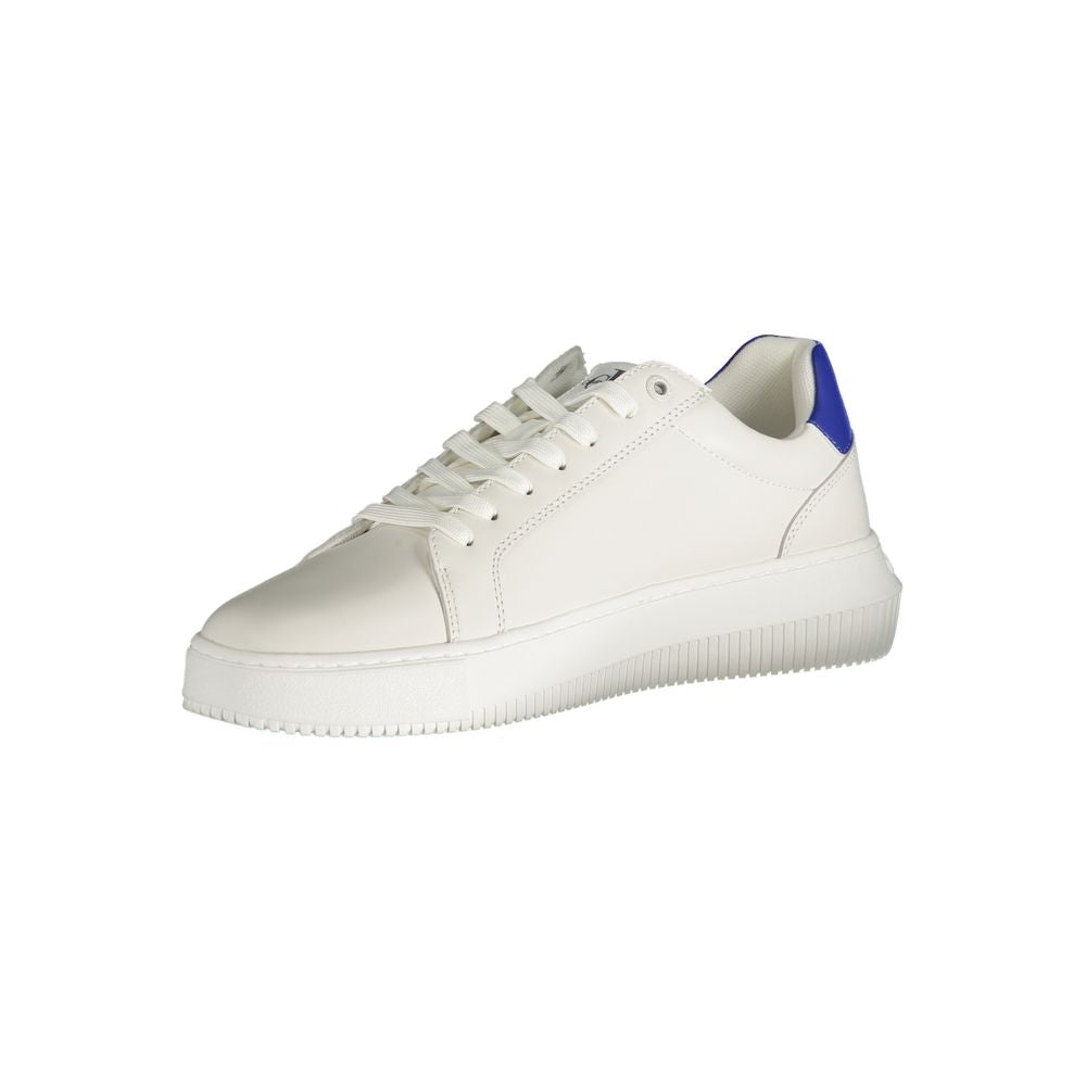 Calvin Klein Leather with Contrast Heel Sneaker — White, view 3