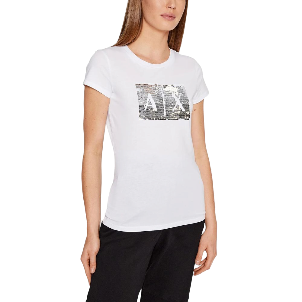 Armani Exchange Sequin Logo T-Shirt — White by Armani Exchange