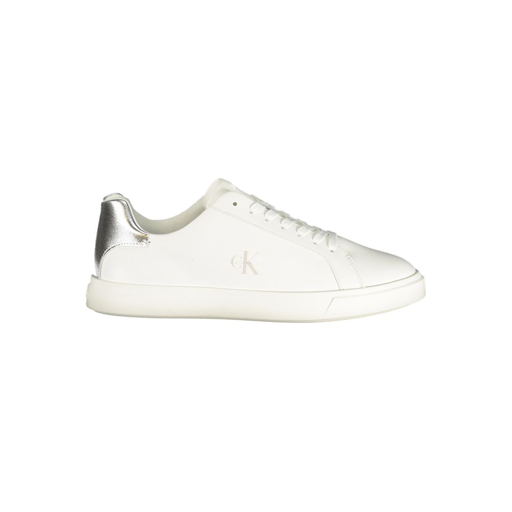 Calvin Klein Metallic-Accent Leather and Polyurethane Sneaker — White by Calvin Klein