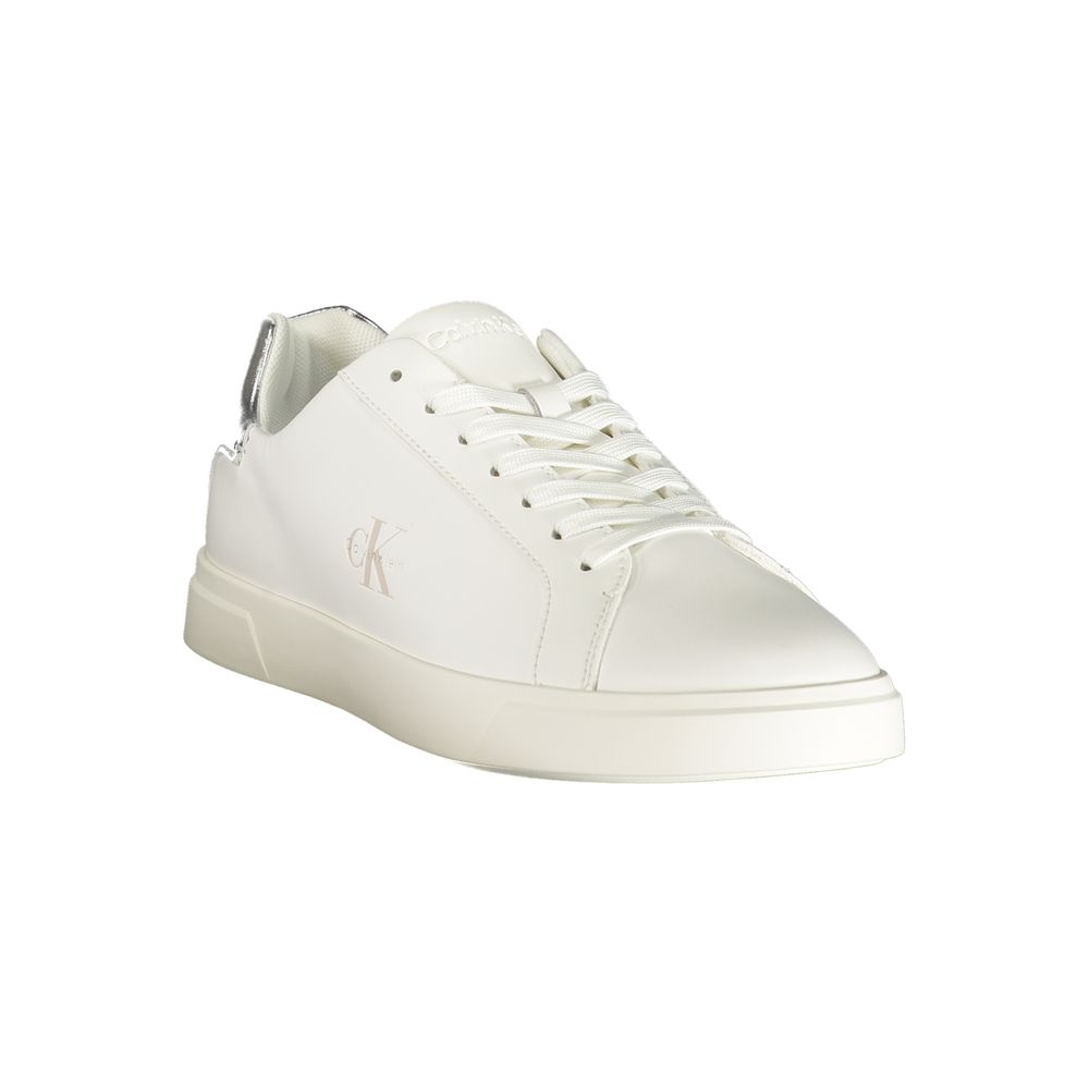 Calvin Klein Metallic-Accent Leather and Polyurethane Sneaker — White, view 2