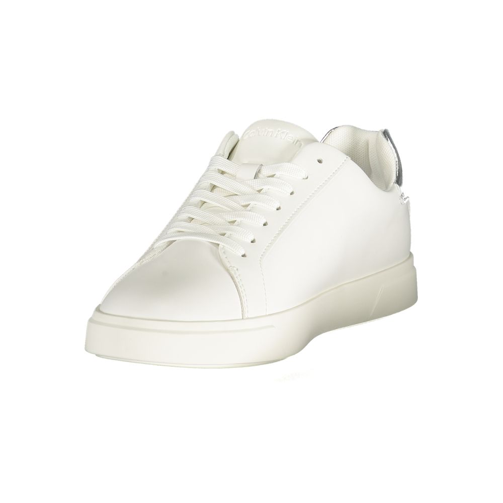 Calvin Klein Metallic-Accent Leather and Polyurethane Sneaker — White, view 3