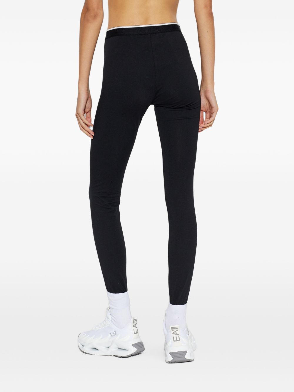 Emporio Armani Logo-Waistband Jersey Leggings — Black, view 2