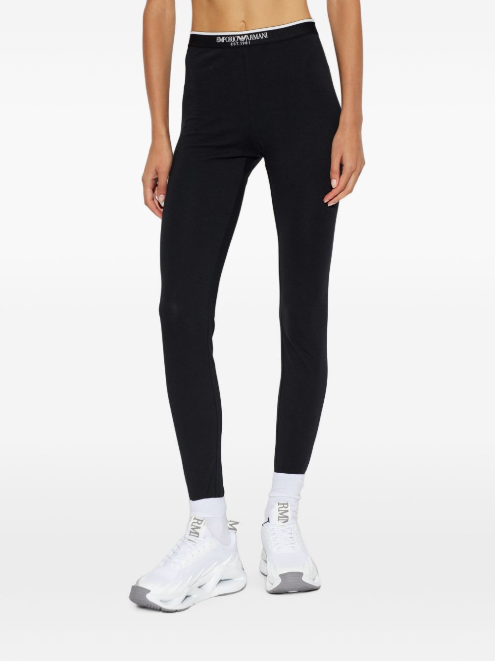 Emporio Armani Logo-Waistband Jersey Leggings — Black, view 4