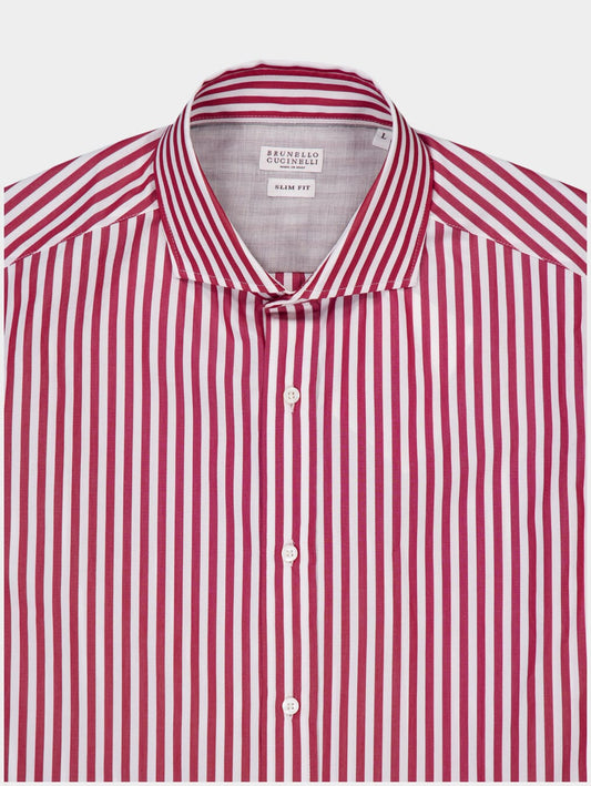Brunello Cucinelli Striped Shirt — Red, view 2