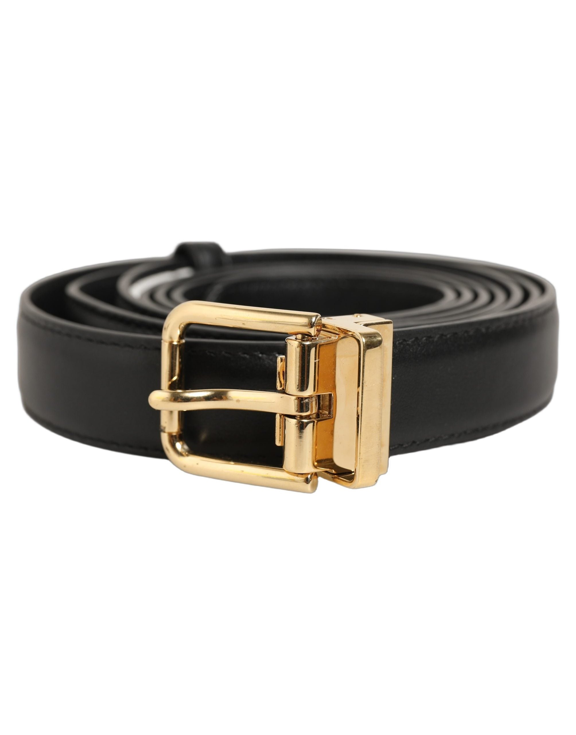 Dolce & Gabbana Leather with Gold-Tone Metal Buckle Belt — Black by Dolce Gabbana