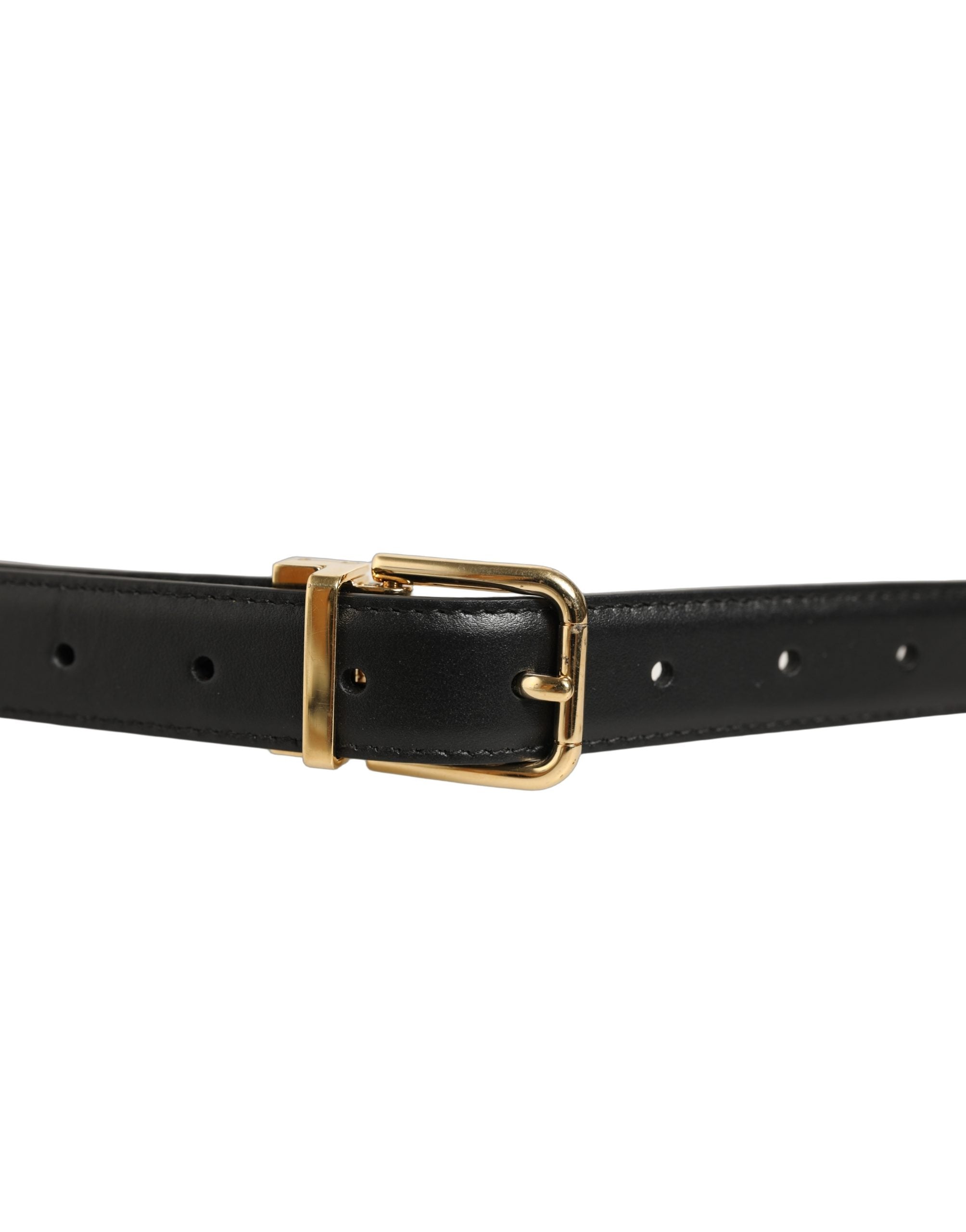 Dolce & Gabbana Leather with Gold-Tone Metal Buckle Belt — Black, view 3