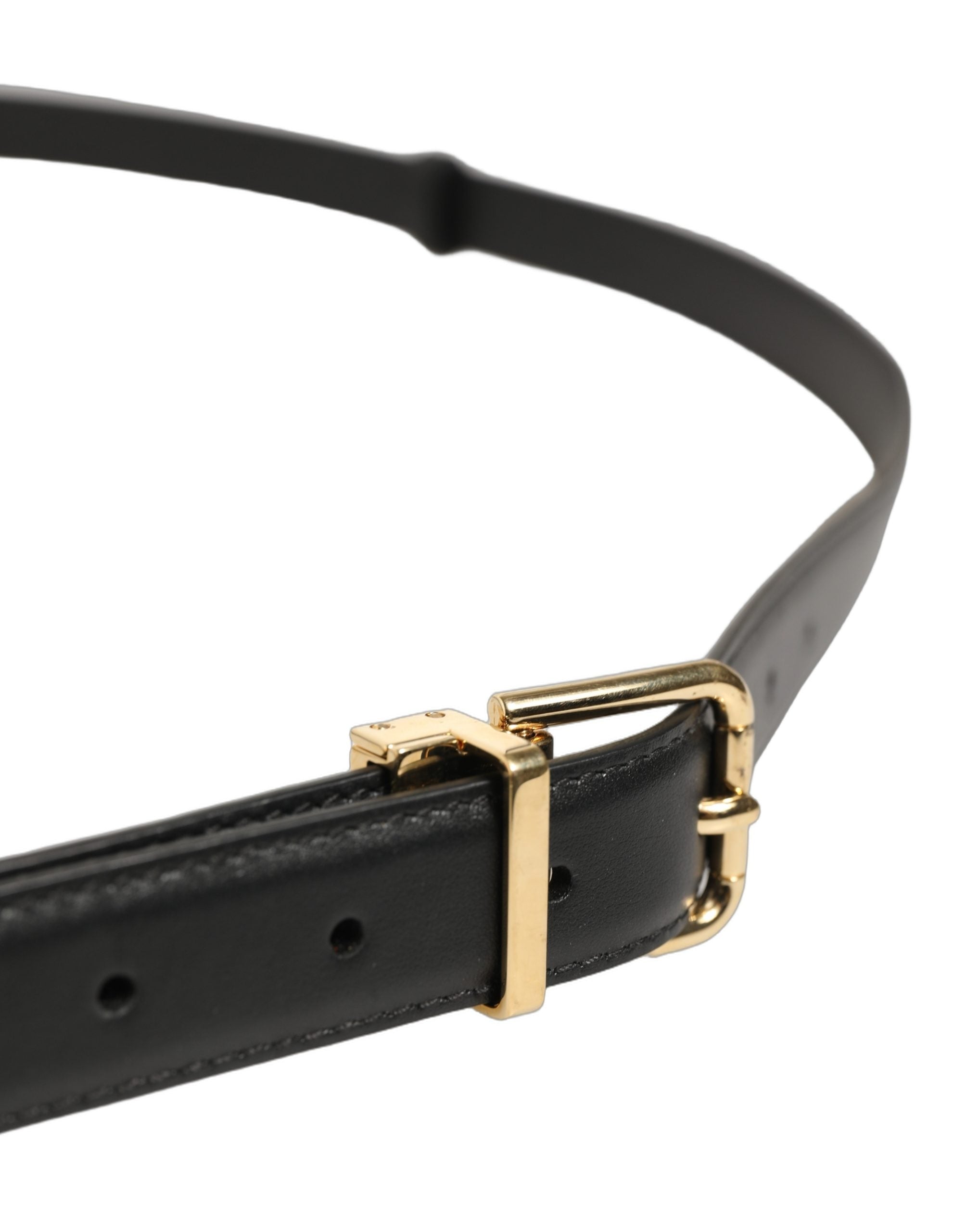Dolce & Gabbana Leather with Gold-Tone Metal Buckle Belt — Black, view 4