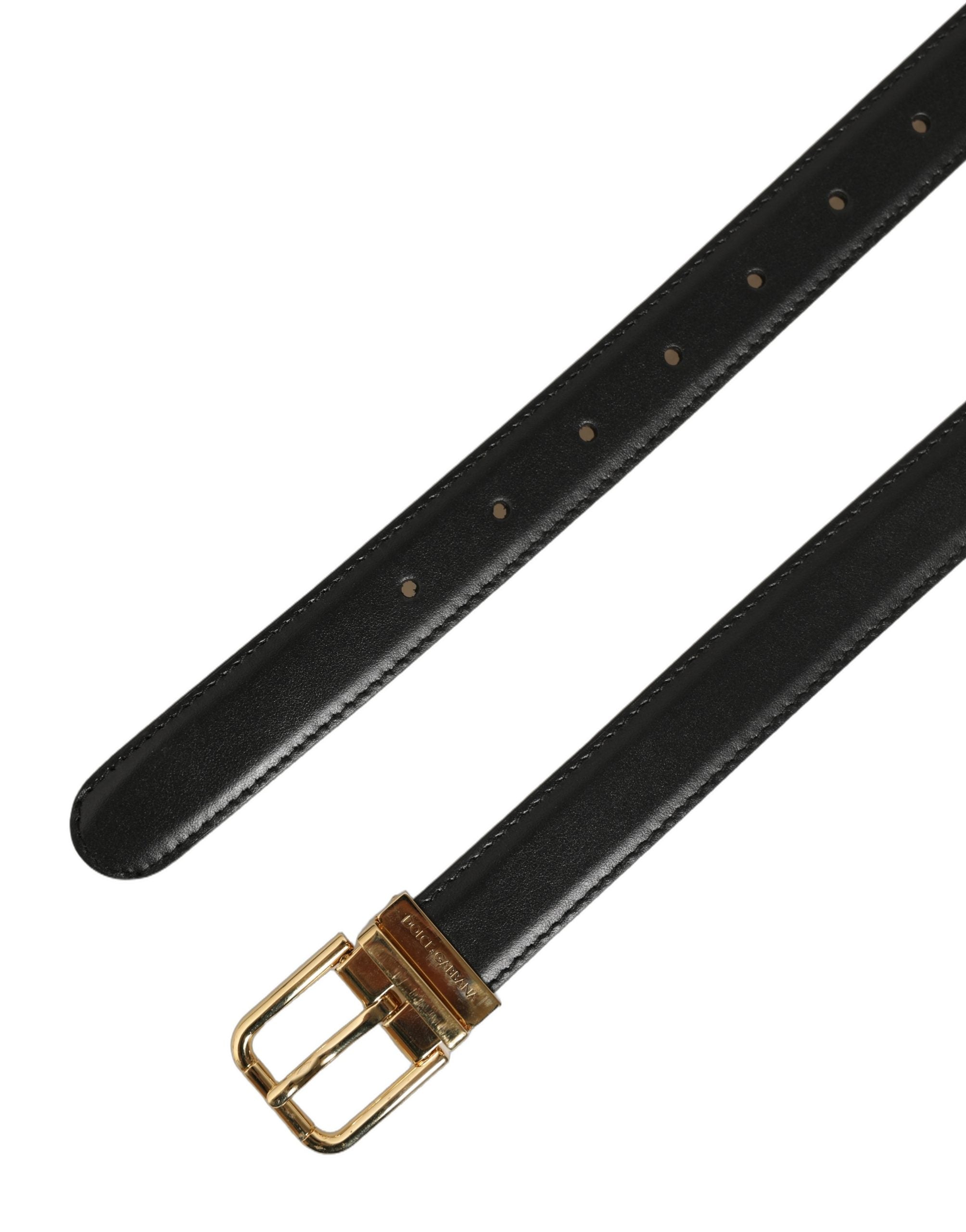 Dolce & Gabbana Leather with Gold-Tone Metal Buckle Belt — Black, view 7