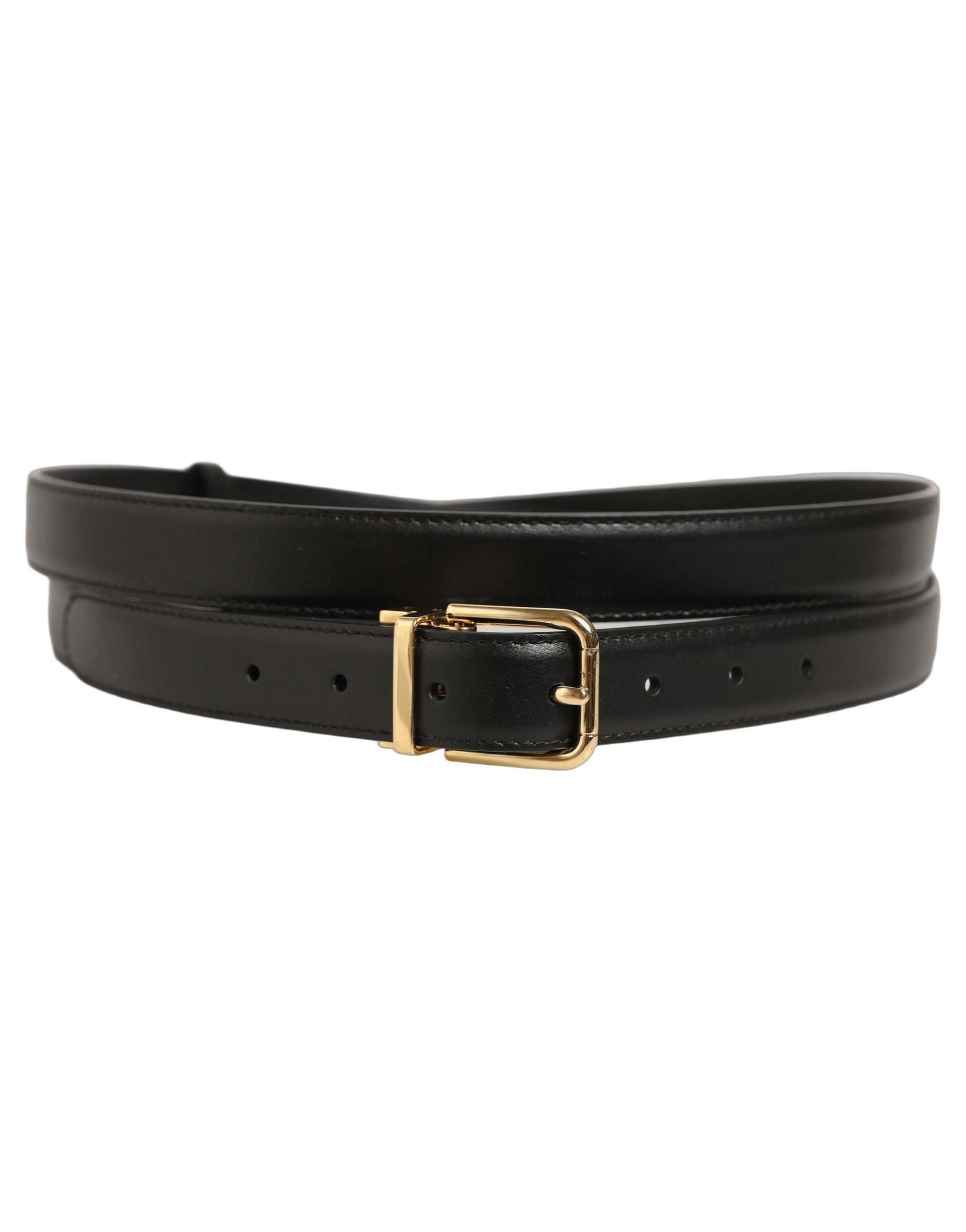 Dolce & Gabbana Leather with Gold-Tone Metal Buckle Belt — Black, view 8