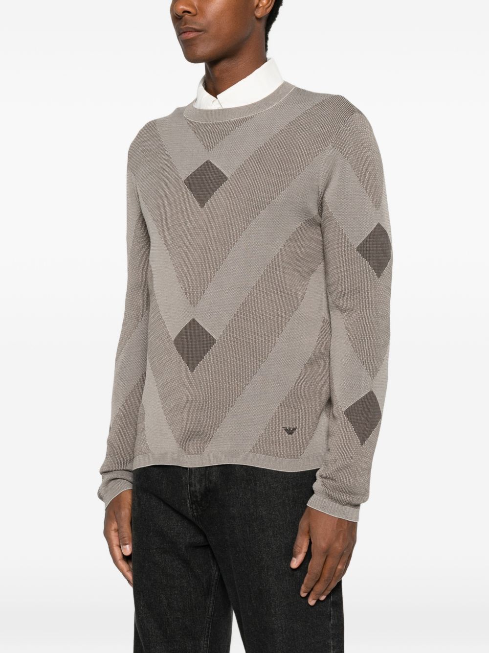 Emporio Armani Geometric-Patterned Cotton Sweater — Beige, view 3