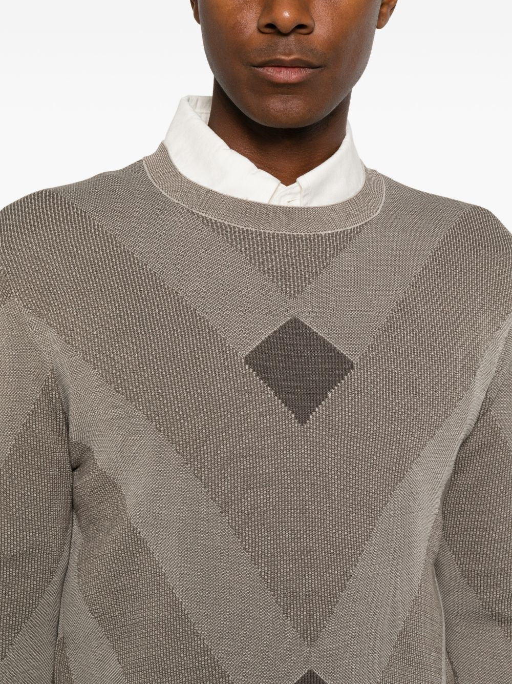 Emporio Armani Geometric-Patterned Cotton Sweater — Beige, view 4