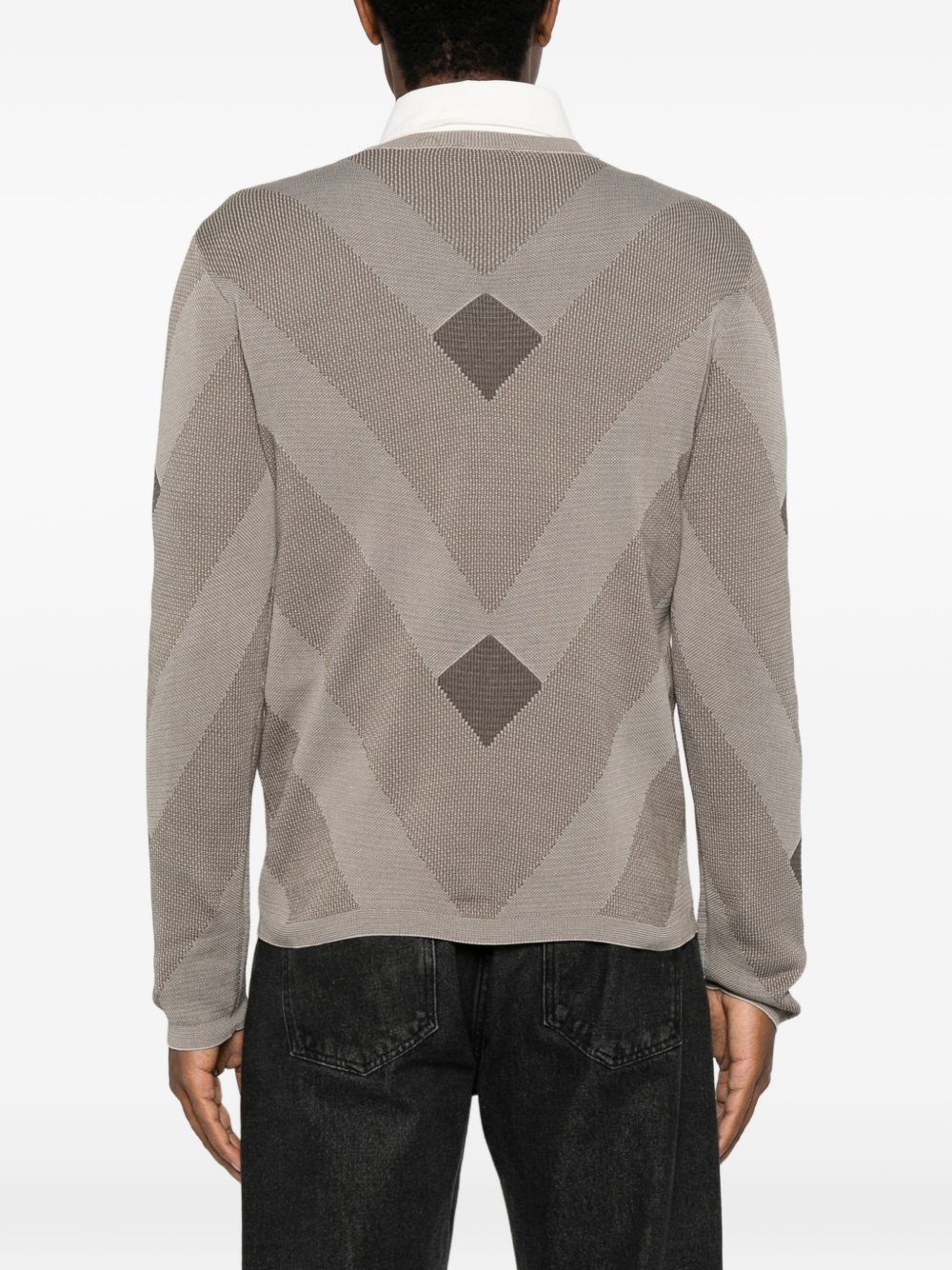 Emporio Armani Geometric-Patterned Cotton Sweater — Beige, view 5